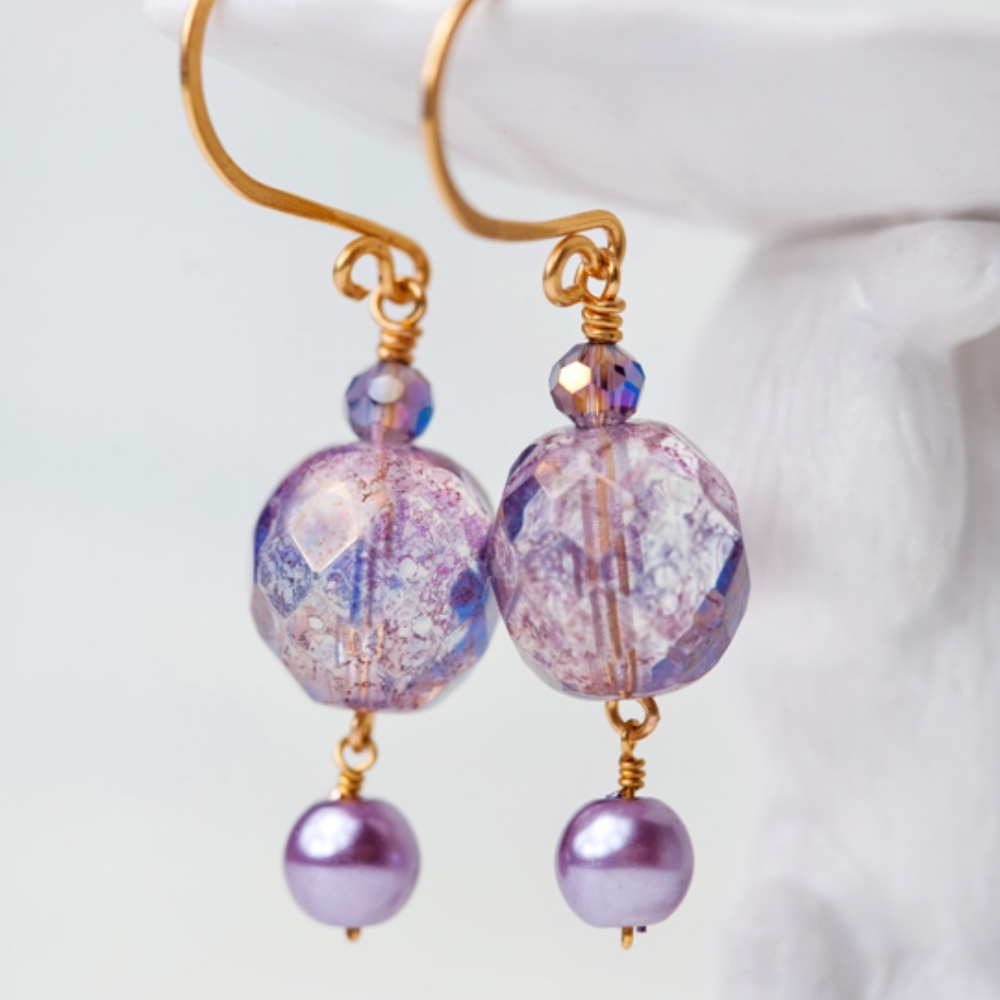 Chunky Lavender Gold Earrings HANDMADE new